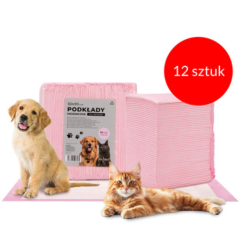 Lot de 12 tapis absorbants pour chien : apprentissage de la propreté, hygiène et propreté – AlleMed, 50 pièces, 60 x 90 cm, rose
