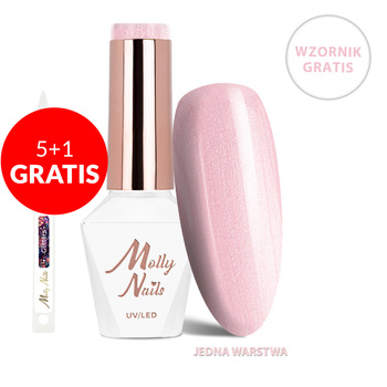 5 + 1 gratuit : Vernis hybride LED/UV « Gel Polish Business Class » n° 312 « Sheer Elegance » de MollyNails, sans HEMA/Di-HEMA, 8 g + nuancier de paillettes GRATUIT