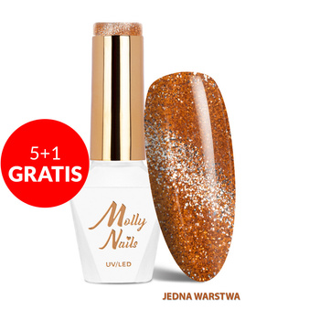 5 + 1 gratuit Vernis hybride LED/UV Gel Polish Cat Eye Glacier Crush n° 255 Copper Molly Nails sans HEMA/Di-HEMA 8 g