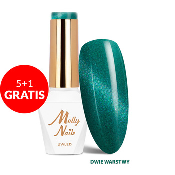 5 + 1 gratuit Vernis hybride LED/UV Gel Polish Cat Eye Seduction n° 242 Allure Green Molly Nails sans HEMA/Di-HEMA 8 g