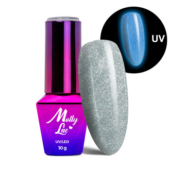 Vernis hybride phosphorescent « œil de chat » MollyLac Night Glowing Precious, sans HEMA/Di-HEMA, 10 g, n° 677