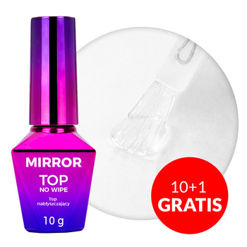 10 + 1 gratuit : Top brillant à appliquer sans essuyer pour la finition des paillettes, sans essuyage, Mirror Top Molly Nails, sans HEMA/Di-HEMA, transparent, 10 g