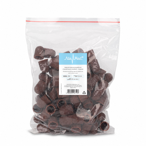 Capuchons abrasifs pour pédicure avec insert en coton, 13 mm, grain 100, marron, AlleMed, 100 pièces