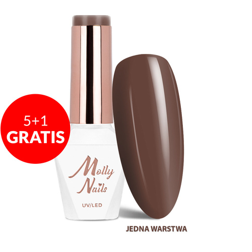 5+1gratis Lakier hybrydowy LED/UV Gel Polish MollyNails Choco Dreams Nr 354 Sticky toffee HEMA/Di-HEMA Free 8g