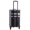 Trousse de maquillage XXXL 4 en 1, valise de maquillage à roulettes pivotantes à 360° - Noir uni avec finitions argentées