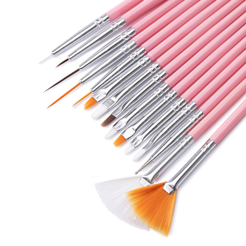 Set de pinceles para decoraciones en gel, color rosa, 15 unidades