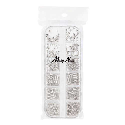 Kasetka z ozdobami bulion Molly Nails srebrny silver 1000 sztuk