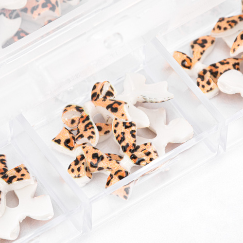 Boîte de décorations en forme de nœuds 3D Molly Nails, motif léopard, 45 pièces