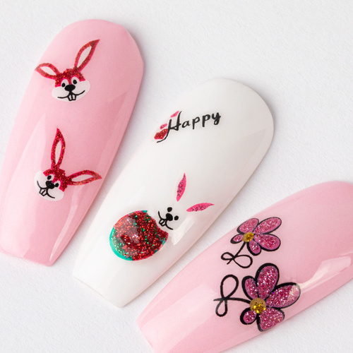 Adhesivos 3D para uñas con purpurina, con motivos de Pascua, BLE 1098D