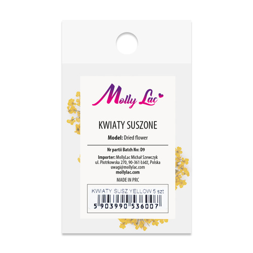Fleurs séchées pour la décoration des ongles MollyLac Yellow, 5 pièces