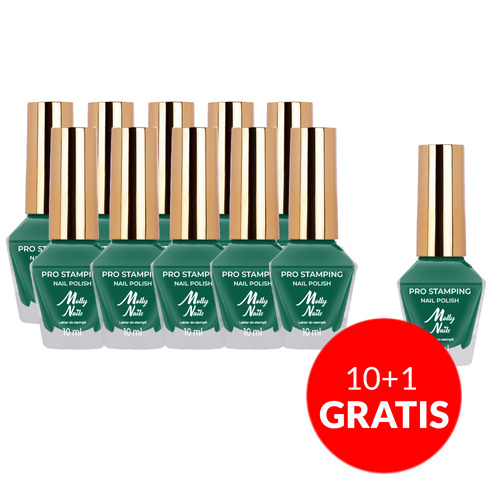 10+1 gratis Smalto per stencil e stamping Molly Nails PRO Stamping Green n. 12 10 ml