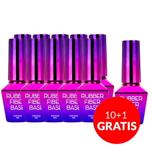 10 + 1 gratis. Base de caucho con fibras de seda Molly Nails Rubber Fiber Base Silky Shimmer, 10 g