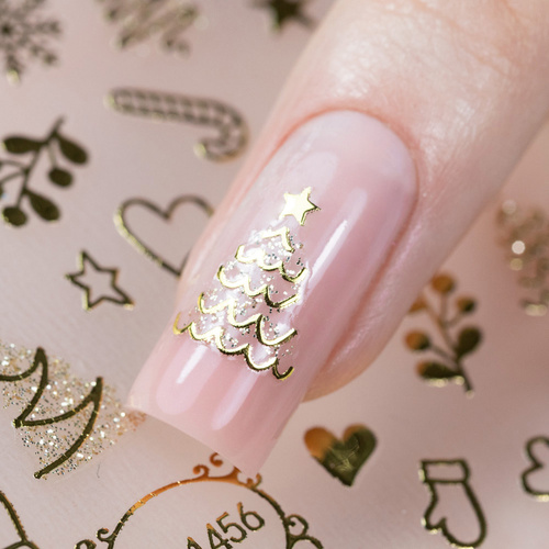 10 + 1 gratis: Pegatinas autoadhesivas para uñas con motivos navideños dorados de MollyNails TH-1456