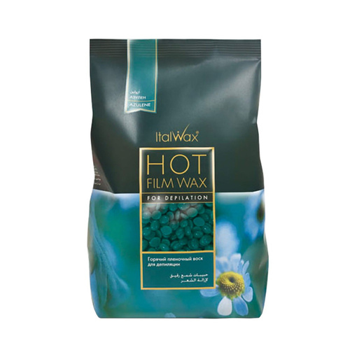 Cera dura en gotas de baja temperatura ItalWax Azulen Film Wax para depilación sin bandas, 500 g