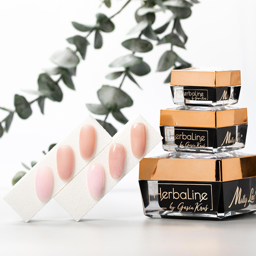 Gel de renforcement pour ongles sans HEMA/Di-HEMA, à l'huile d'arbre à thé MollyLac HerbaLine Shiny Flakes by Gosia Kruś 5 g