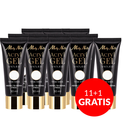 11+1 gratis Acrylgel Polygel Aufbau-Gel für Nagelverlängerungen AcrylGel Molly Nails HEMA/Di-HEMA-frei Pure White 30 ml