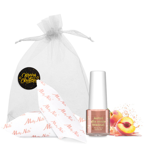 Huile d'olive spéciale pour les cuticules et les ongles, parfum Peachy Punch, avec des bonbons au caramel, dans un petit sachet décoratif de 5 ml