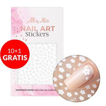 10+1gratis Naklejki do paznokci cienkie samoprzylepne kwiatki MollyNails SWA17 białe