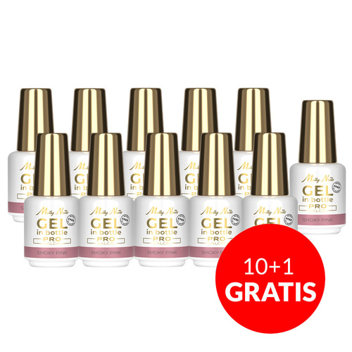 10 + 1 gratis: Aufbau-Gel in der Flasche mit Pinsel „Gel in Bottle“ von Molly Nails Pro Salon, Smoky Pink, HEMA/Di-HEMA-frei, 15 g