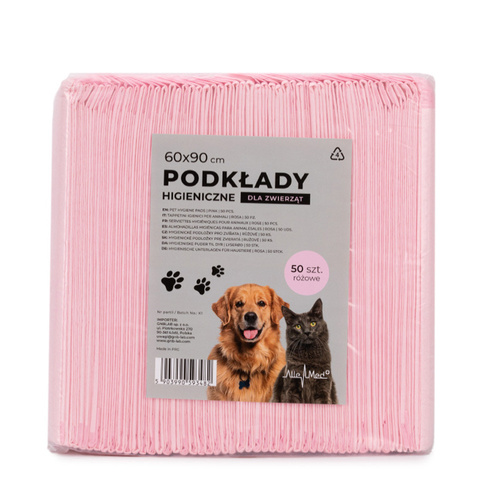 12sztuk Podkłady mata maty chłonne dla psa nauka sikania higiena czystość AlleMed 50 szt. 60x90 cm różowe