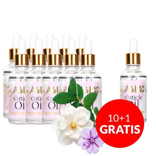 10 + 1 gratis: AlleLac Nagelhautöl mit Tropfverschluss, Duftnote „Bloom Whisper“, 50 ml