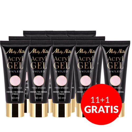 11+1 безкоштовно Акрилогель Polygel — гель для нарощування AcrylGel Molly Nails, без HEMA/Di-HEMA, Pink Sparkle, 30 мл