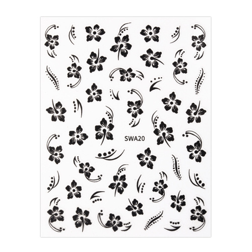 Dünne, selbstklebende Nagelsticker mit Blumenmotiv SWA20, schwarz