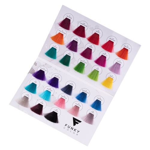 Farbkarte „Funky Color“ für die semipermanente Haarfärbung in Cremeform