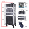 Trousse de maquillage XXXL 4 en 1, valise de maquillage à roulettes pivotantes à 360 degrés, Diamond 3D, noire avec des finitions argentées