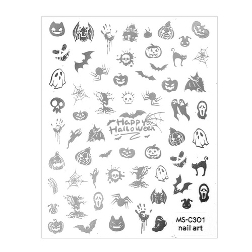 Adhesivos finos para uñas de Halloween MS-C301, plateados