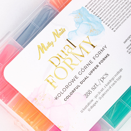 Matrici superiori dual per la ricostruzione delle unghie con graduazione Molly Nails, colorate, 12 forme, 288 pezzi