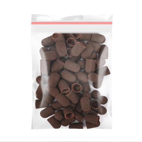 Schleifkappen für die Pediküre mit Baumwollkern, 16 mm, Körnung 100, braun, AlleMed, 100 Stück