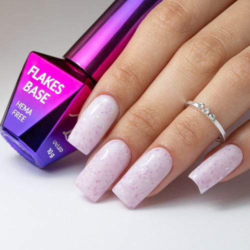 Mleczna baza kauczukowa z fioletowo metalicznymi płatkami Flakes Rubber Base Milk&Purple MollyLac HEMA/Di-HEMA Free 10 gram