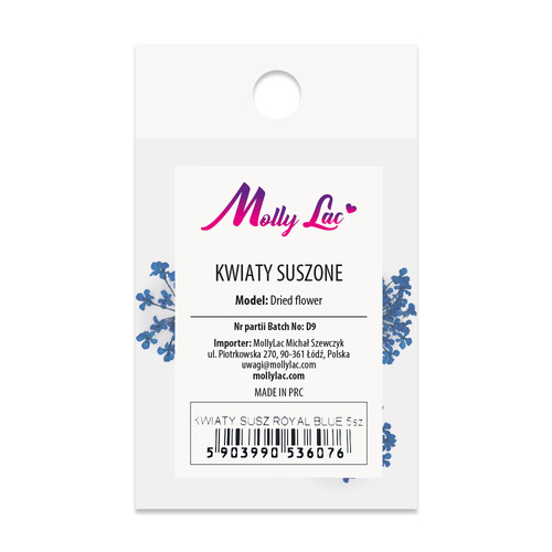 Suszone kwiaty do zdobień paznokci MollyLac Royal Blue 5szt