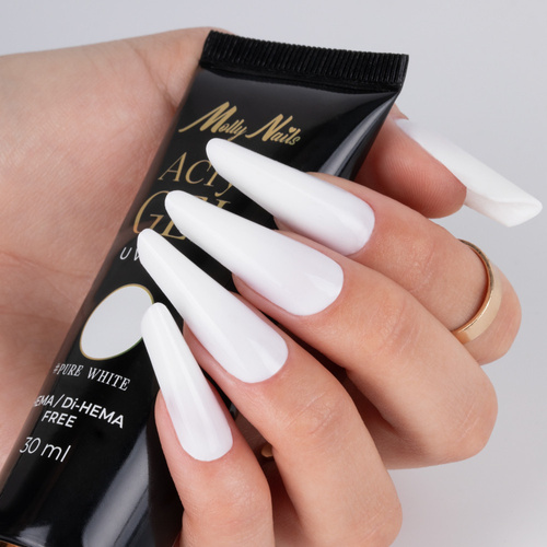 Gel acrílico Polygel para la aplicación de extensiones AcrylGel Molly Nails sin HEMA/Di-HEMA, Pure White, 30 ml