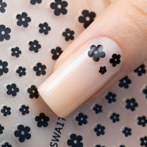Autocollants pour ongles fins, fleurs, SWA17, noirs