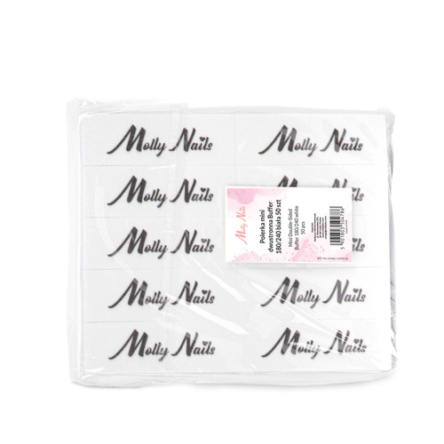 Mini pulidora de doble cara Buffer 180/240 de MollyNails, blanca, 50 unidades