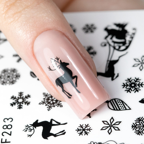 Adhesivos finos para uñas con motivos navideños de Molly Nails F283, negros