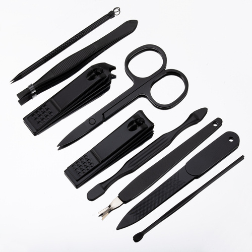 Set mit 9 Kosmetikzubehörteilen für Maniküre, Pediküre und Augenbrauenpflege in einem Korketui – CC044