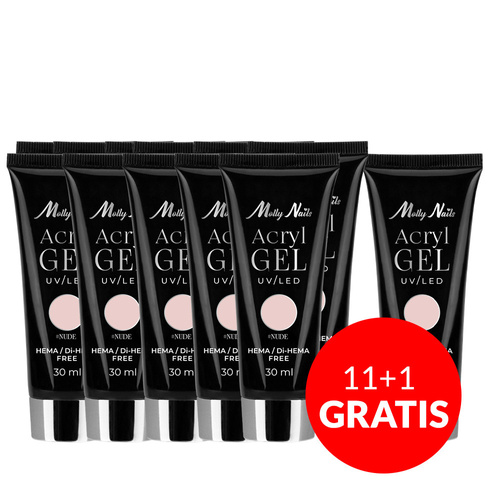 11+1 безкоштовно Акрилогель Polygel — гель для нарощування нігтів AcrylGel Molly Nails, без HEMA/Di-HEMA, відтінок Nude, 30 мл