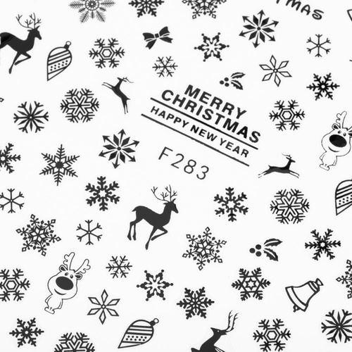 Autocollants pour ongles fins et adhésifs, motif de Noël, F283, noirs