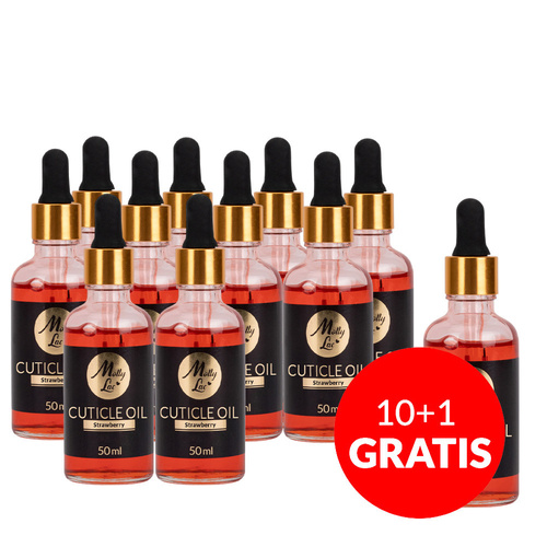 10 + 1 gratis: MollyLac Nagelhaut- und Nagelöl mit Tropfverschluss und Erdbeerduft, 50 ml