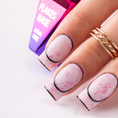 10 + 1 gratis Milchfarbene Kautschukbasis „Flakes Rubber Base Milk&Pink“ von MollyLac, HEMA-frei, 10 Gramm