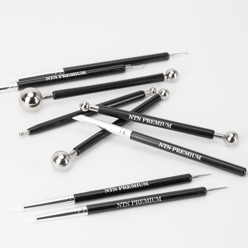 Set de sonda + aplicador de silicona para aplicar polvos y decorar uñas NTN Premium, negro, 9 unidades