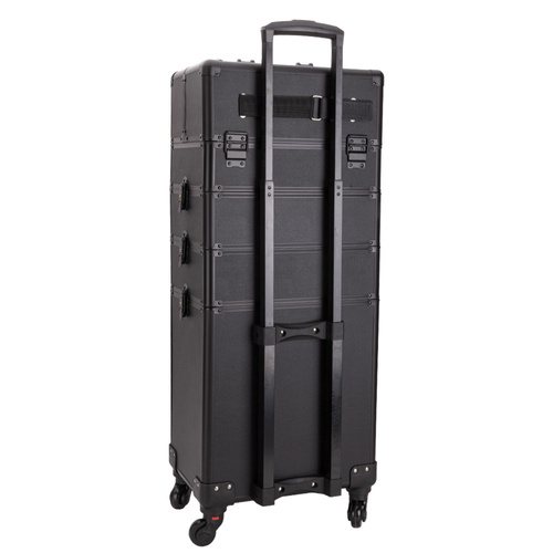 Trousse de toilette XXXL 4-en-1, valise de toilette à roulettes pivotantes à 360° - Noir uni avec finitions noires