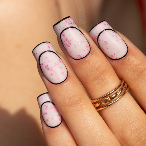 10 + 1 gratis Milchfarbene Kautschukbasis „Flakes Rubber Base Milk&Pink“ von MollyLac, HEMA-frei, 10 Gramm