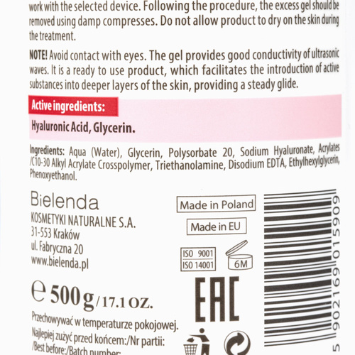 Contacto - Gel para tratamientos con ultrasonidos Bielenda 500 g