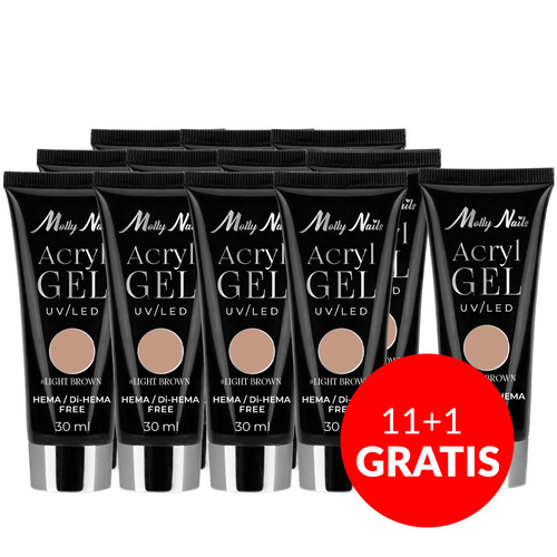 11+1 gratis Acrylgel Polygel Aufbau-Gel für Nagelverlängerungen AcrylGel Molly Nails HEMA/Di-HEMA-frei Hellbraun 30 ml