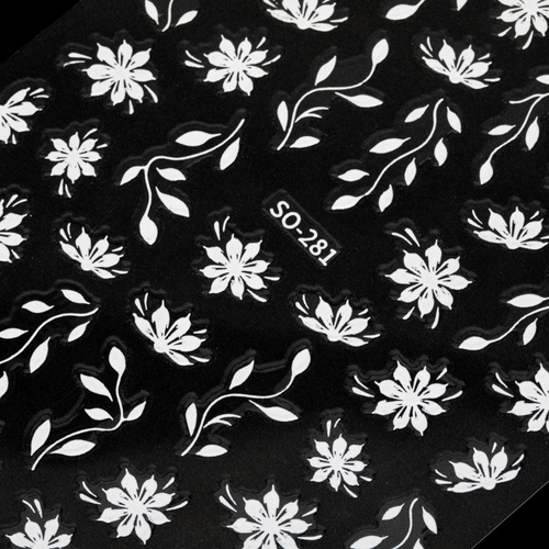 Thin, self-adhesive flower nail stickers SO-281, white