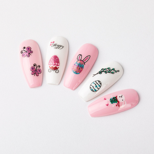 Autocollants 3D pour ongles pailletés sur le thème de Pâques BLE 1048D